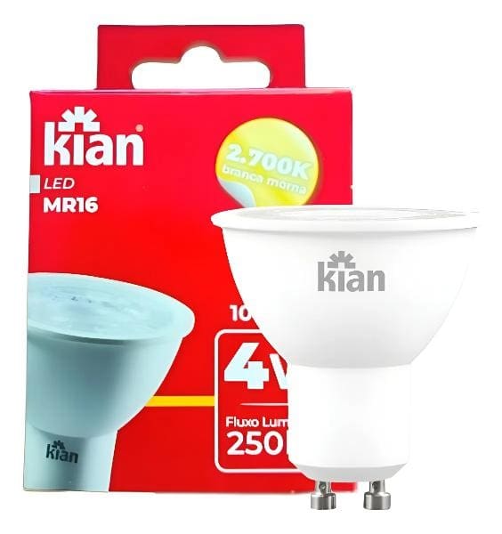 LÂMPADA LED MR16 4W 2,7K AMARELA BIVOLT GU10 KIAN